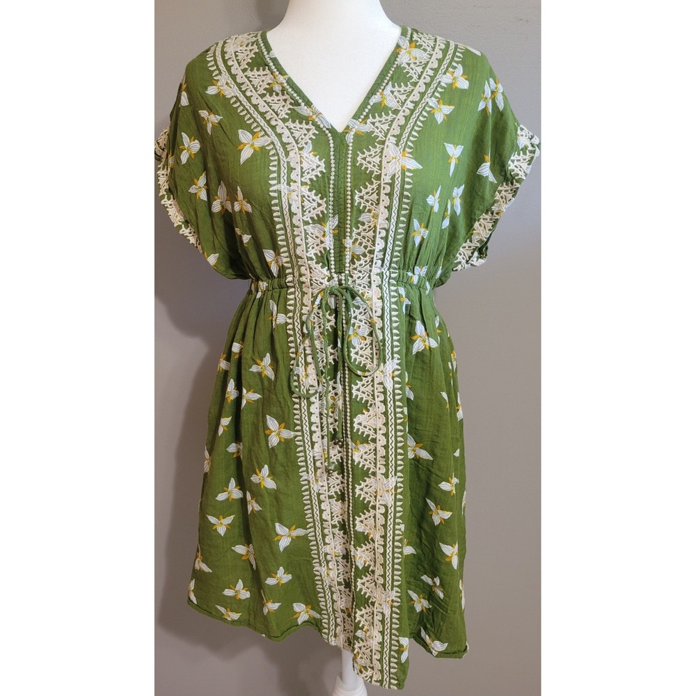 THML Green Embroidered Mini Dress